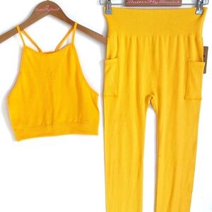 (AA4) Odiva Mustard Yellow 2piece legging set with pockets,‎ Size L/XL, NWT